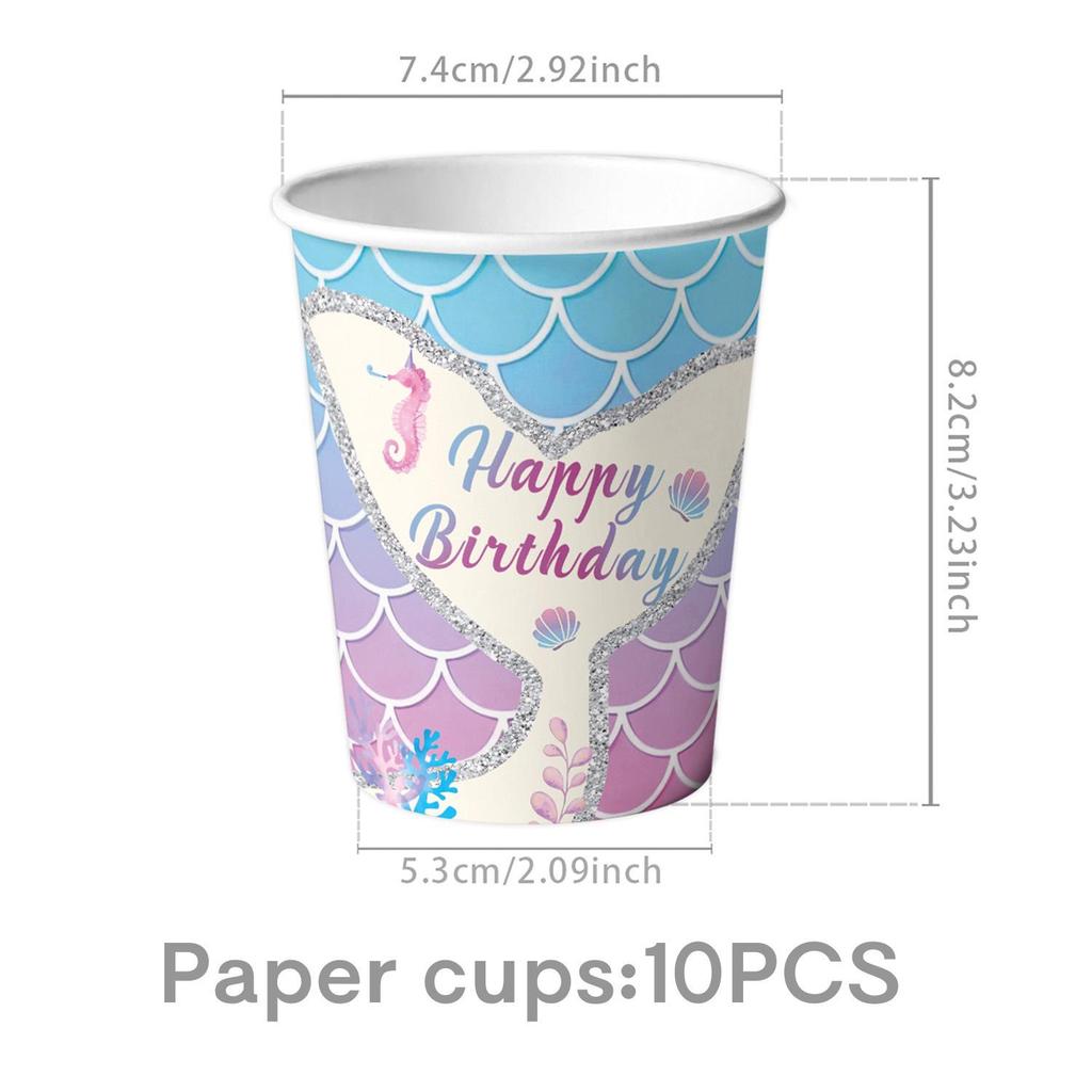 Mermaid Theme Children's Birthday Party Supplies: Cartoon Plates & Disposable Tablecloth