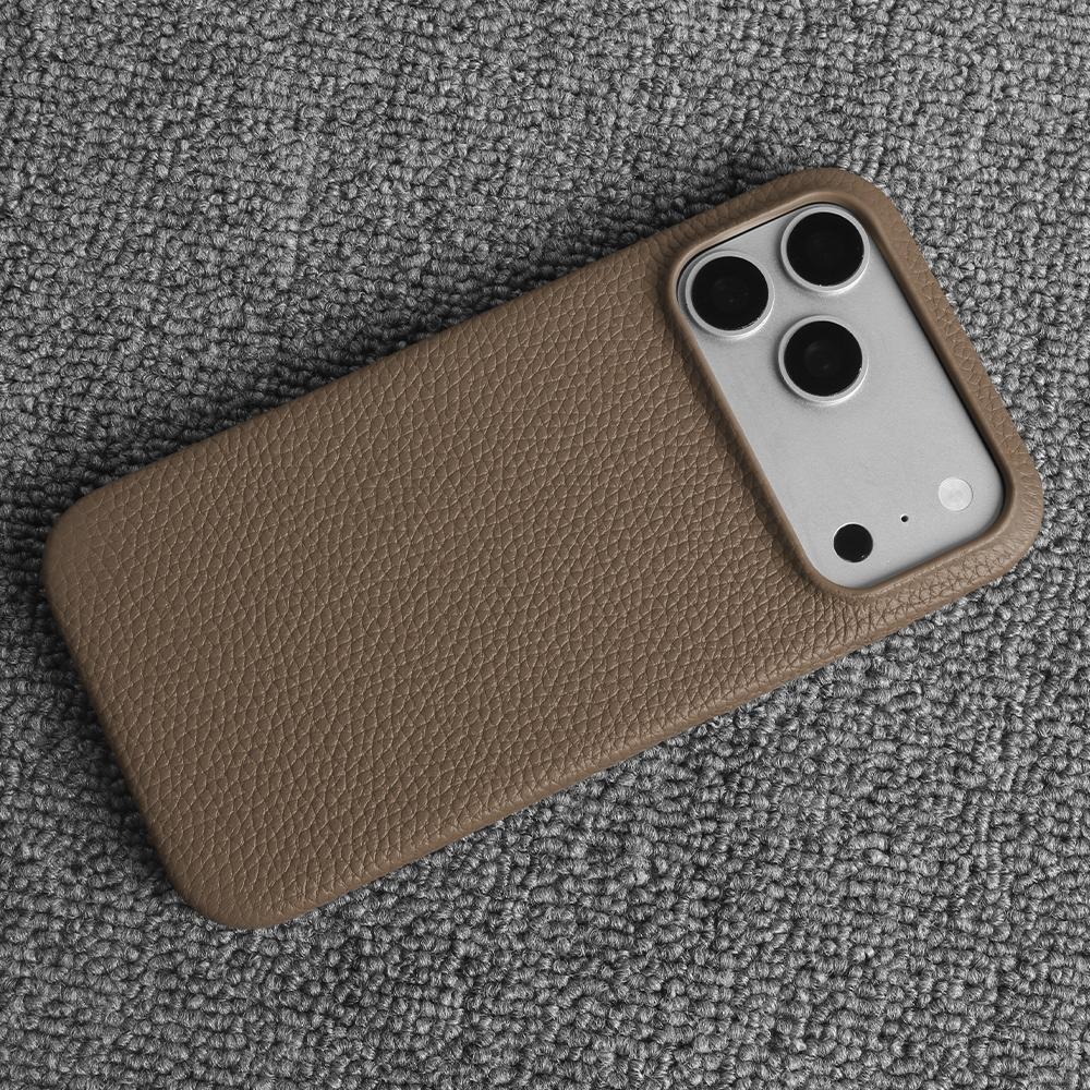 Luxus Echtleder Rindsleder Hülle für iPhone 17 Pro Max 16 15 14 13 12 Natürliches Rindsleder Litschi-Leder Stoßfeste Handyhülle Fundas