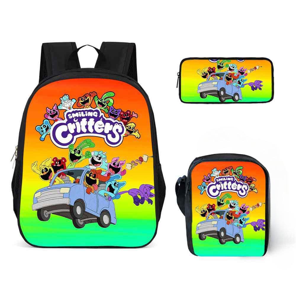 Lachende Critters Schultasche Dreiteiliges Set Cartoon Rucksack Umhängetasche Federmäppchen Lachende Critters