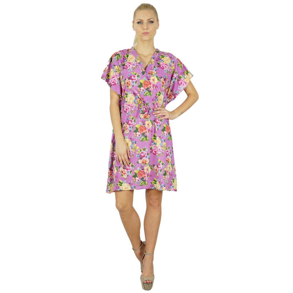 Bimba Women Floral Kaftan Bridesmaid Short Cotton Caftan Beach Coverup