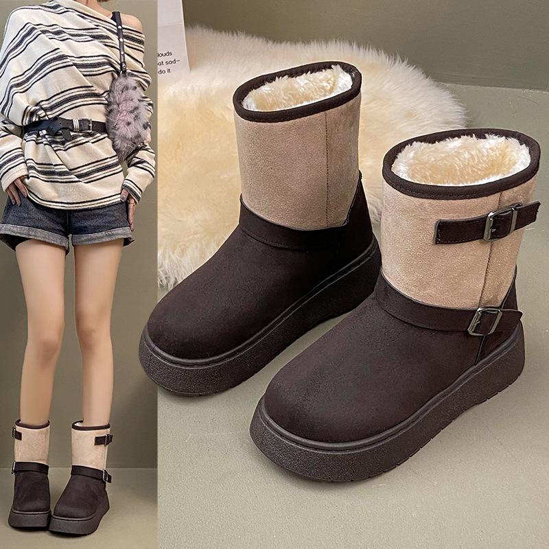 Women's Snow Boots Winter Waterproof Fur Lined Platform Sole Slip Resistant Short Warm Anti-Slip Flat Shoes Non-Skid Casual