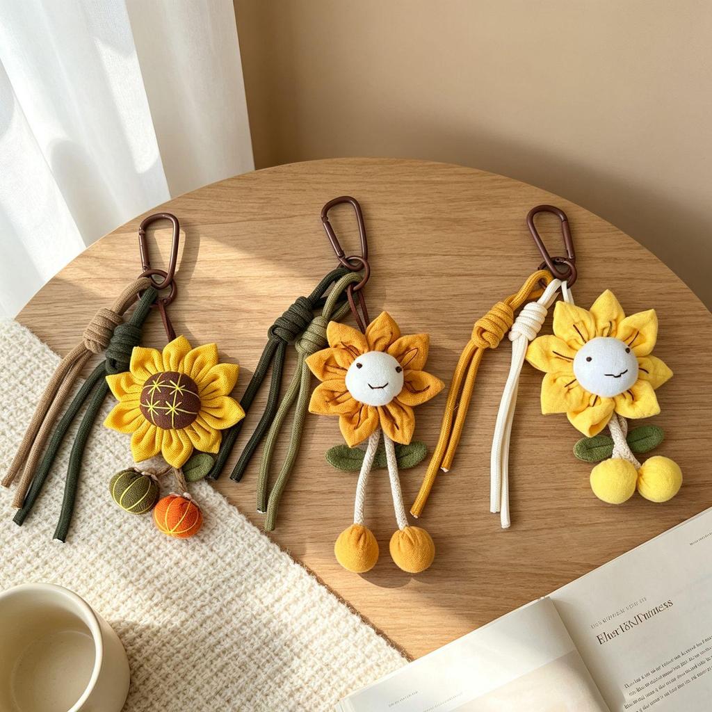 Cute Cartoon Flower Pendant Nylon Lanyard Keychain Charm for Girls' Bags & Phones