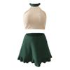 Ladies Fashion Sexy Two Pieces Solid Swimsuit Padded Lace Up Back Halterneck Top Ruffled Skirt Swimwear Set Women High Waisted Tankini Bathing Suit