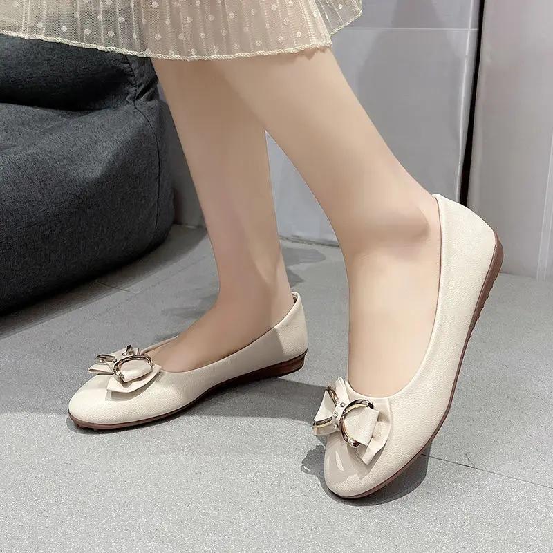Fashion Round Toe Diamond Women's Flat Shoes Rhinestone with Bow Ladies Footwear Crystals Elegant and Fashionable Dress Low Price Chic