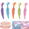 Multi-Layered Bristles Denture Cleaning False Teeth Brush Oral Care Non-Slip Ergonomic Rubber Handle Dual Heads Antibacterial