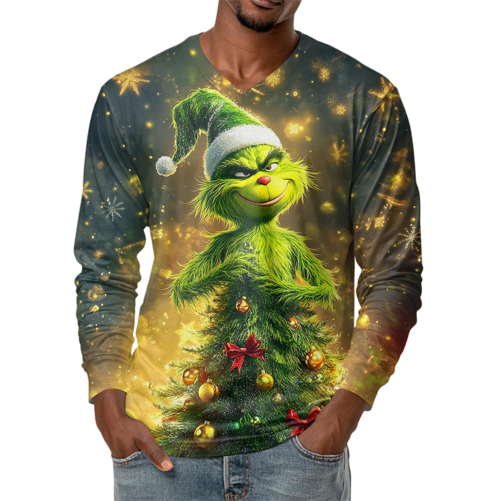 

Мужская модная футболка с принтом, V-образным вырезом, повседневная, с длинным рукавом, для ношения под низ, топ XL