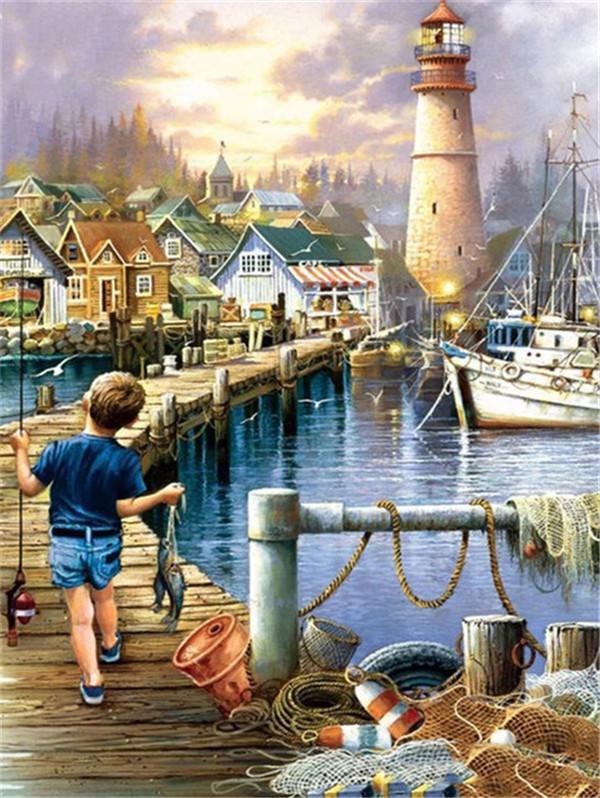 Diamantmalerei mit quadratischen Strasssteinen Kinder Fluss 5D Diamantmosaik Stickerei Angellandschaft Heimdekoration