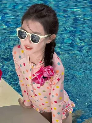 Girls' Floral Quick-Dry Long-Sleeve Sun Protection Swimsuit