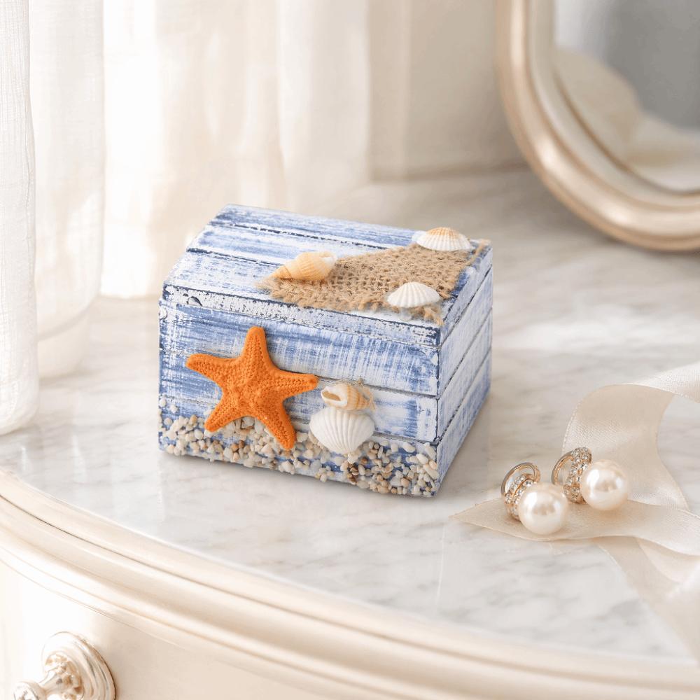 Ocean Themed Wooden Storage Box Portable Wooden Trinket Box Wooden Jewelry Box  Home Organization