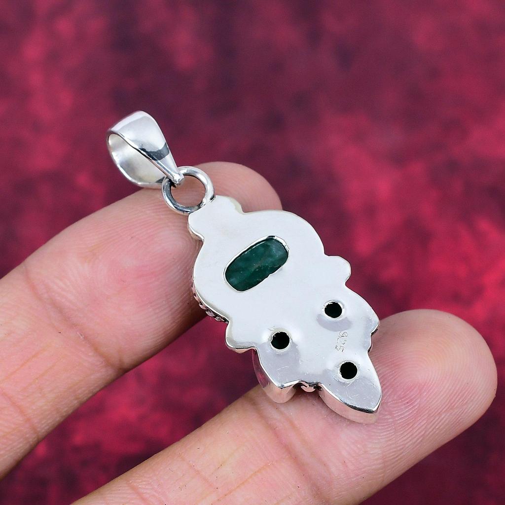 Smaragd Anhänger, 925 Sterling Silber Anhänger Edelstein Schmuck, handgefertigter Anhänger erstaunlicher Schmuck, Geschenk für Sie