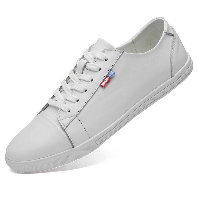 First layer cowhide white shoes casual fashion single shoes shallow mouth outdoor board shoes men's shoes