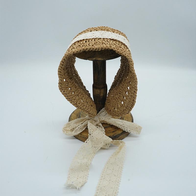 Japanese French Retro Hand-Woven Lace-Up Hair With Hat Female Spring Summer Vacation Cute Sweet Little Fresh