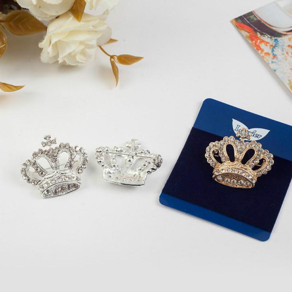 Rhinestone Style Brooch Pin Crown Design Breastpin Vintage Wedding Gift KTJ