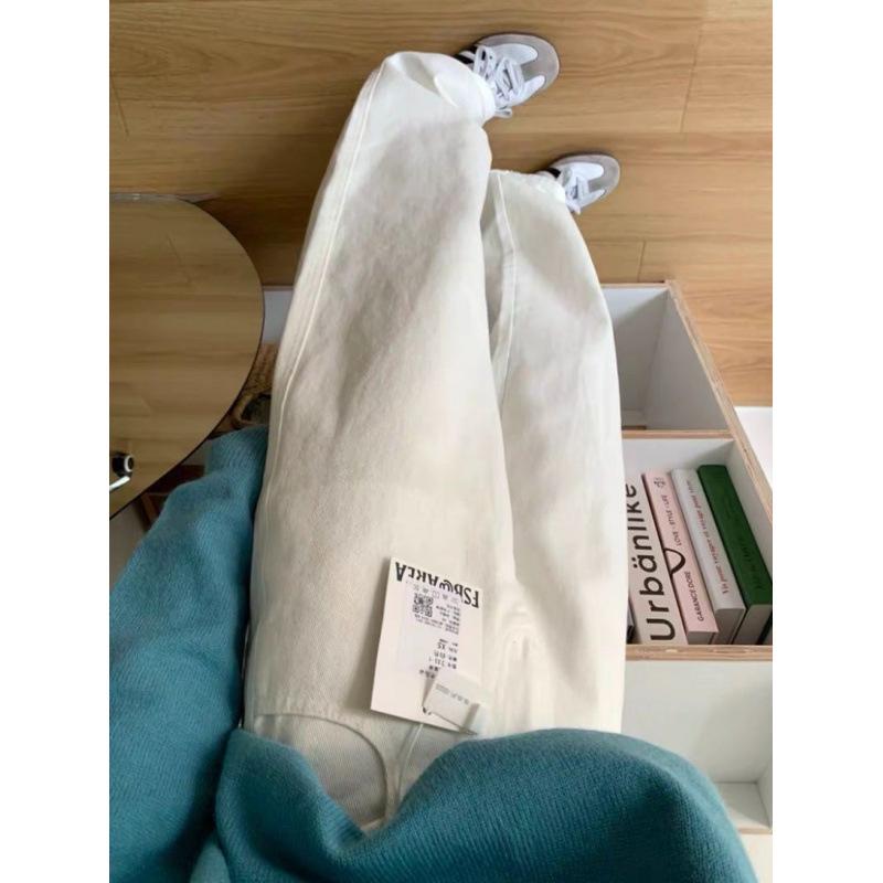 Korean-Style Trendy High-Waisted White Wide-Leg Jeans for Women L