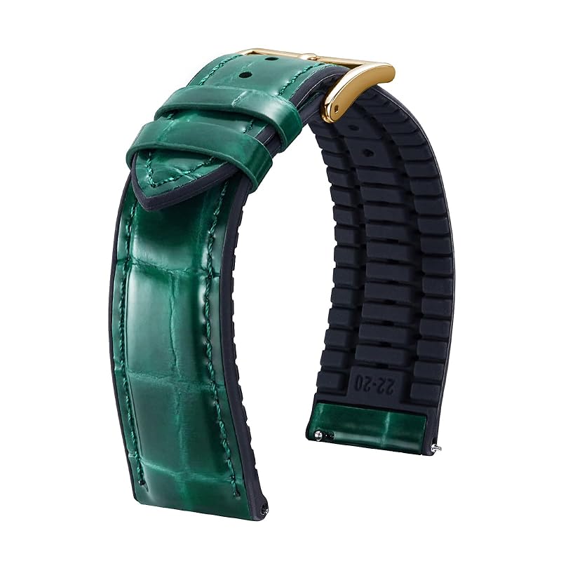 

[BINLUN] leather watch strap quick release leather watch band Crocodile leather pattern watch band Made of silicone inside breathable replacement belt