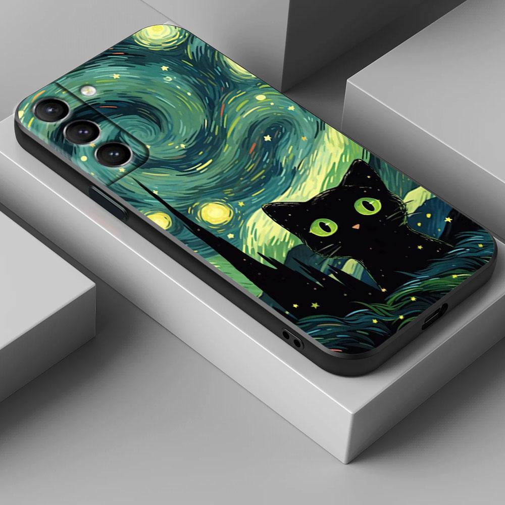 Retro Oil Painting Starry Sky Cat S26Ultra Case For Samsung Galaxy S26 S25 S24 S23 S20 S21 FE S22 Ultra Plus 5G Soft Phone Cover