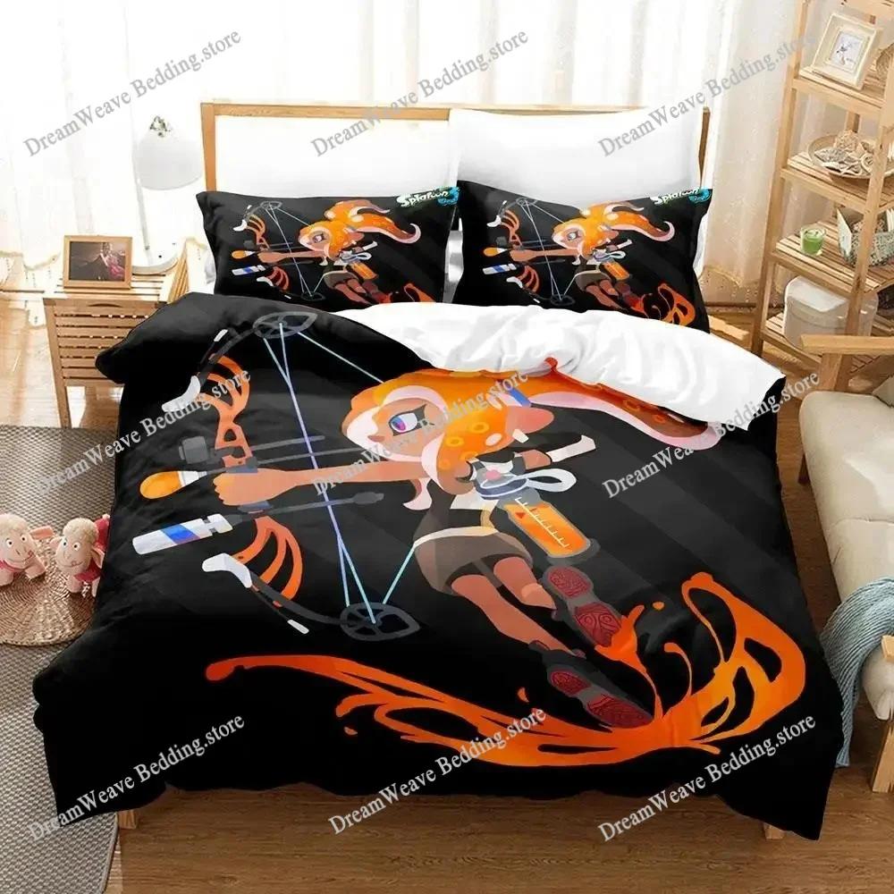 Kawaii Game Splatoon 3 Bedding Set Single Twin Full Queen King Size Bed Set Adult Kid Bedroom Duvet Cover Sets Bed Sheet Set