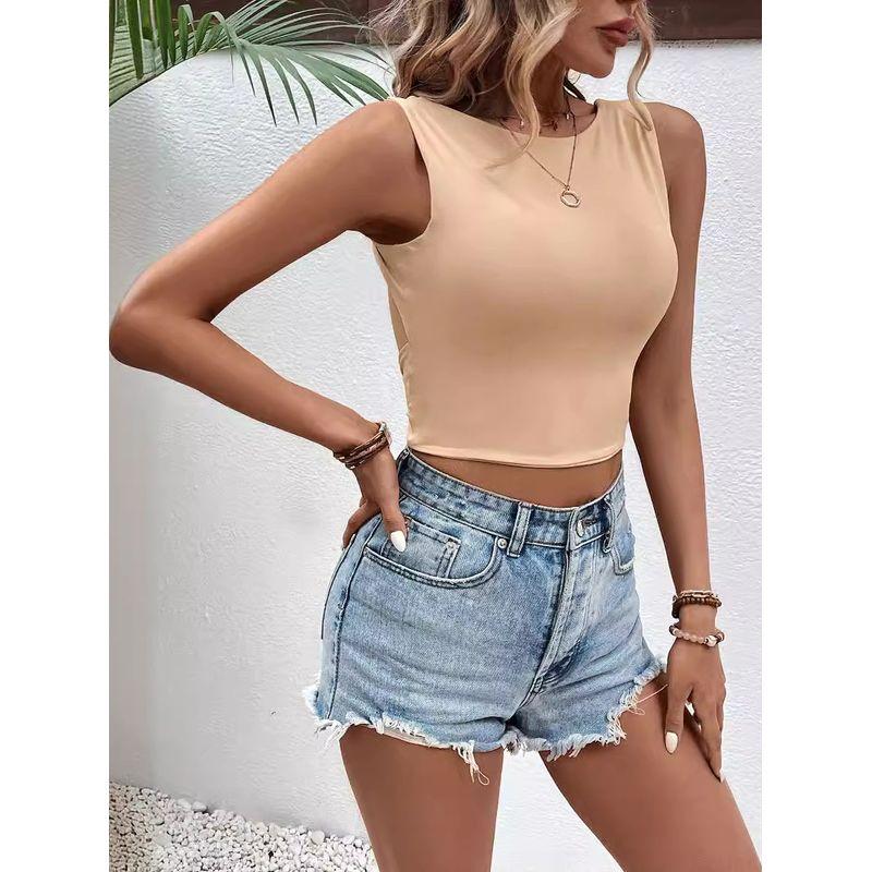 Solid Color round Neck Neck Sleeveless Top Pure Color round Neck Slim Fit Sleeveless Top Women