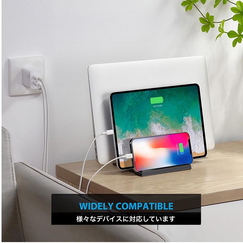 GemRich Vertical Laptop PC Stand with Tablet Storage for MacBook and Stylish Acrylic Clear Black Stand, iPad, Pro, Air, 3-Slot
