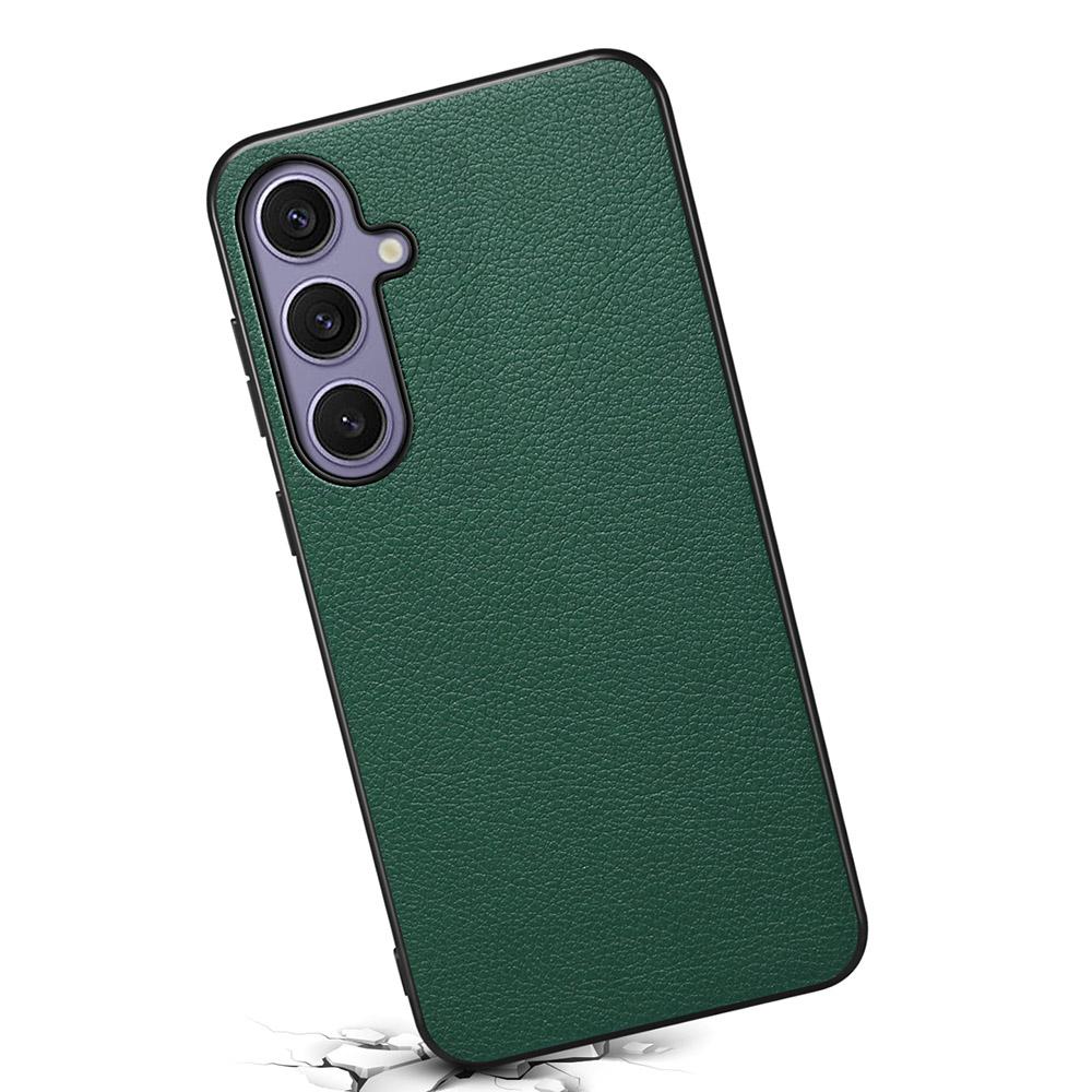 

For Samsung Galaxy S25+ Case Calf Texture Leather+PC+TPU Phone Cover Green
