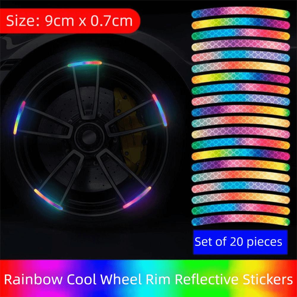 20Pcs Seven-Color Laser Wheel Hub Reflective Sticker Anti-Collision Luminous Sticker  Car