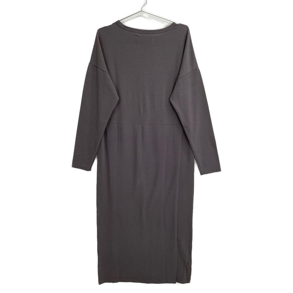 THIRD MAGAZINE A0833UA 110 Grey Cotton Crew Neck Long Sleeve One Piece Dress 2 grayUsed