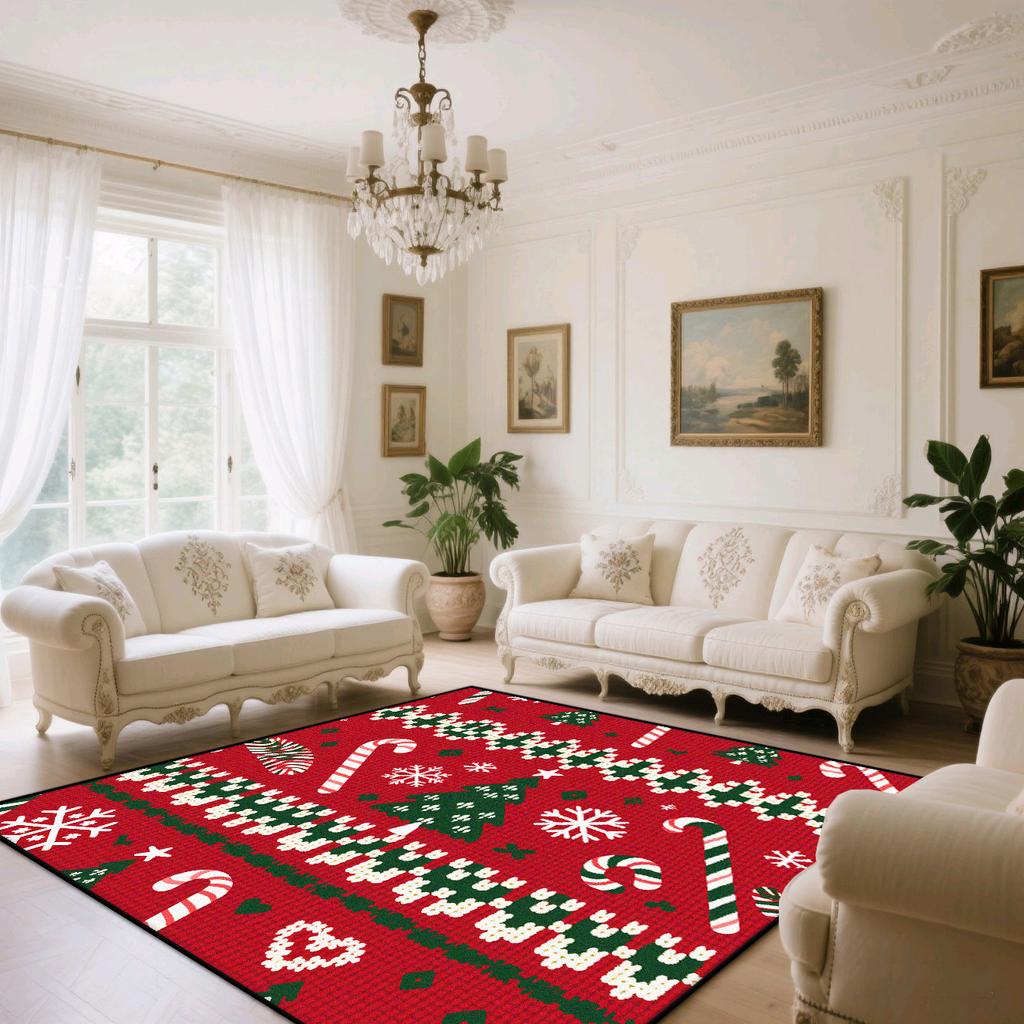 Home Decoration Luxury Rugs Living Room Christmas Red Green Carpet Non-slip Cute Room Decor Washable Warm Soft Baby Crawling Mat