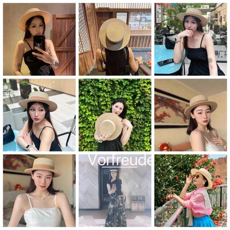 French flat-top sun-protection hat for women, summer beach vacation sunshade hat, internet celebrity woven wide-brim fresh top hat