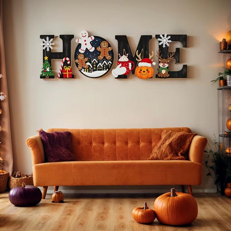 4pcs Wooden Wall Decoration Set- Country Tree Theme Home Letter Hanging Decor Living Room/Kitchen Bedroom Cozy Wall Art Decor