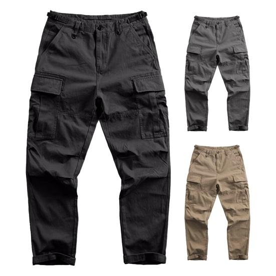 Herren Cargohose Loose Einfarbig Vintage Style High Street Style Weites Bein Gerades Bein Multi Taschen Streetwear Outdoor Reisehose