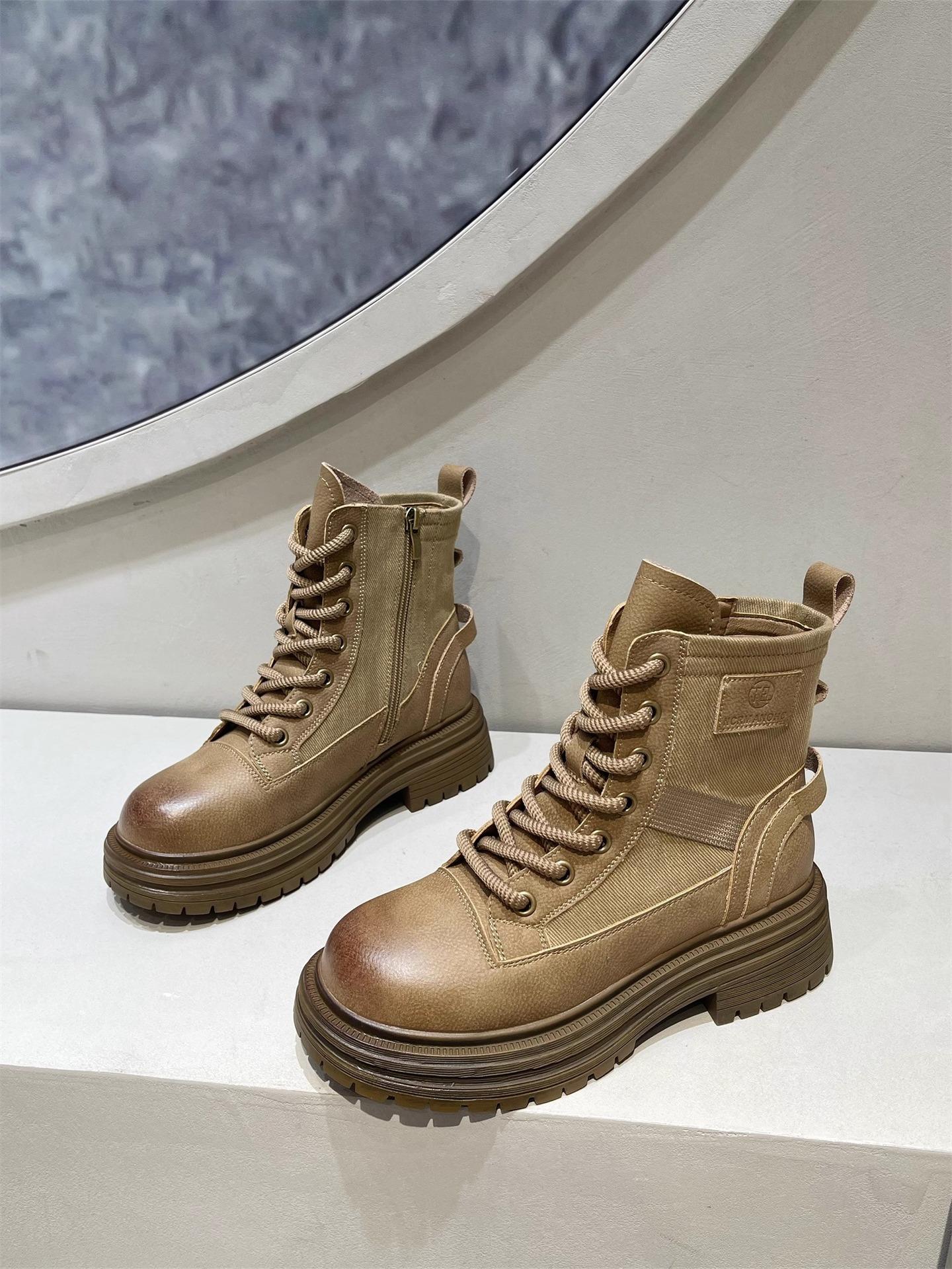 

Универсальные ботинки Мартина на толстой подошве, тонкие, цвета ревеня, весна 2025, новые модные ретро, в британском стиле, локомотивные, рабочие ботинки 40 хаки