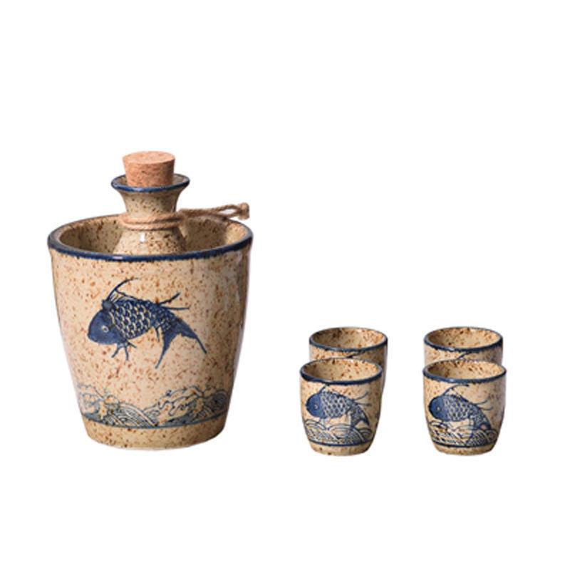 Wine Warmer Japanese Ceramic Sake Pot Set Household Small Wine Cup Traditional Handmade Wine Pot Accessories Shochu Cup Set 2025