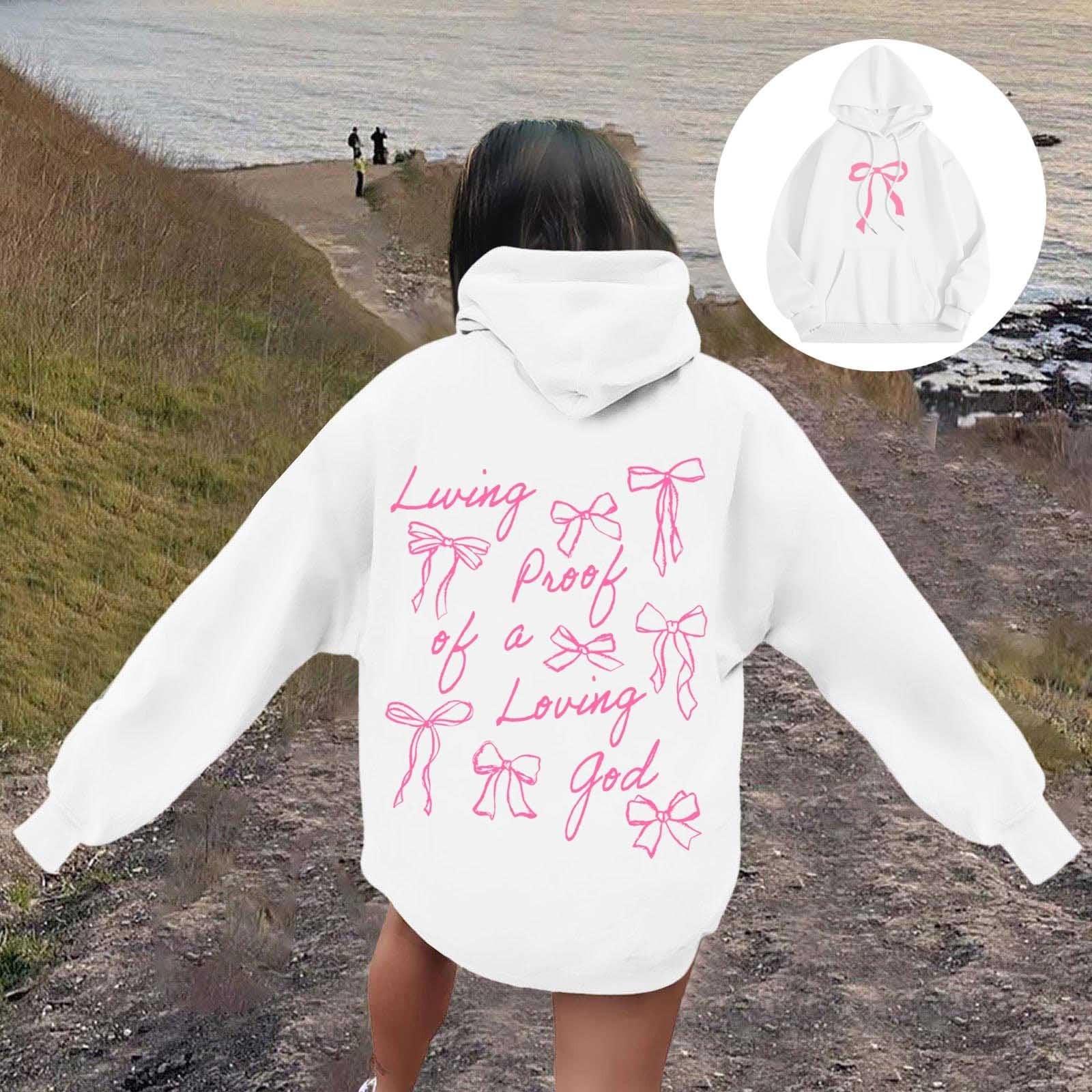 

Женская повседневная толстовка с капюшоном и круглым вырезом, длинными рукавами и принтом XL белый