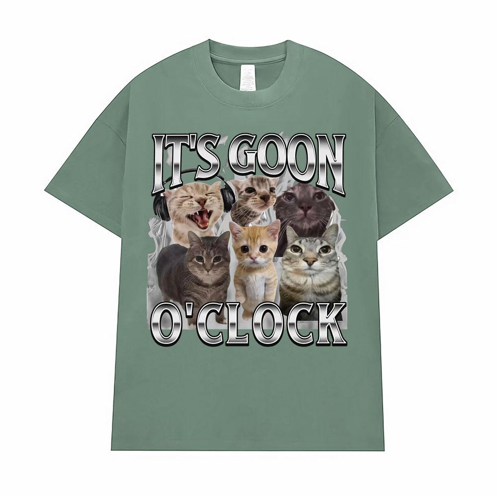 It's Goon O'Clock Funny Cute Cat Meme Graphic T Shirt Men Women Clothing Fashion Kawaii T Shirts Summer Tops 100% Cotton T-shirt