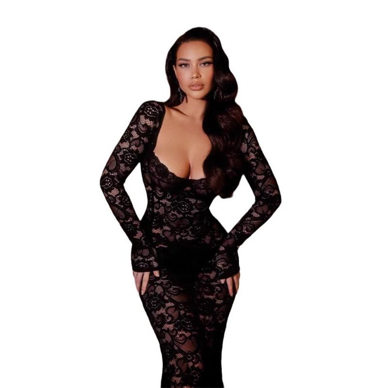Rochie Spice Girl sexy de primăvară, cu decolteu scăzut, perspectivă din dantelă