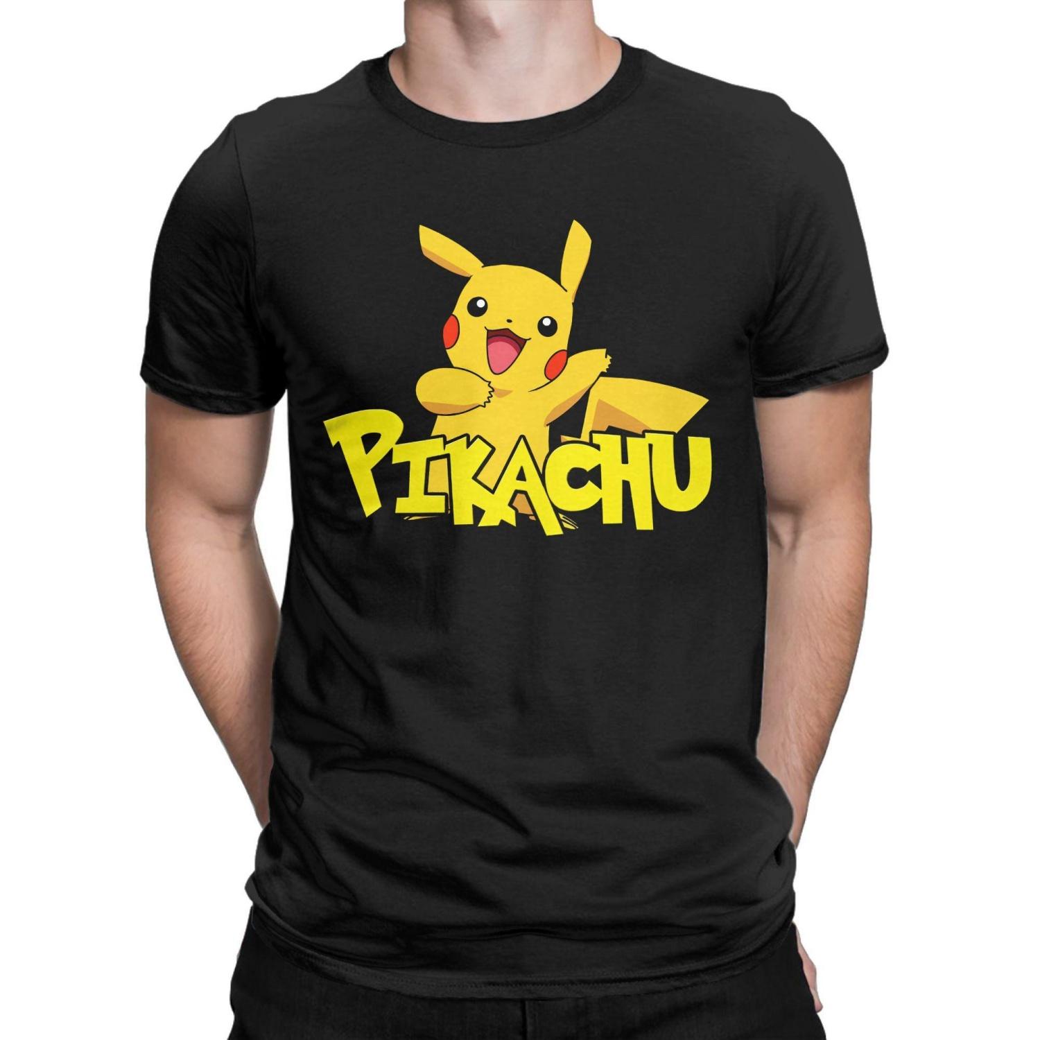 

Pikachu Anime Cartoon Printed Mens and Womens Pure Cotton Shortsleeved Roundneck Tshirt Casual Classic Style S чёрный