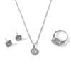 European & American 8 Hearts & Arrows Engagement Ring, Stud Earrings & Necklace Set