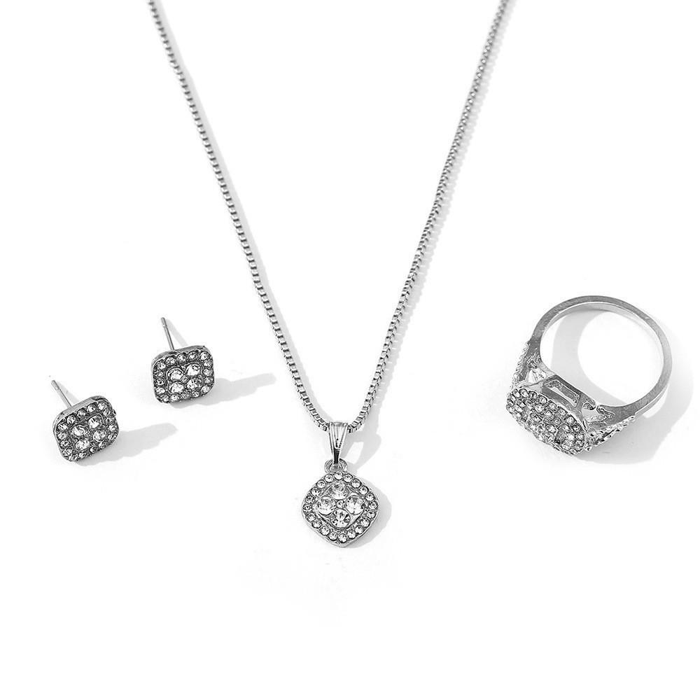 European & American 8 Hearts & Arrows Engagement Ring, Stud Earrings & Necklace Set