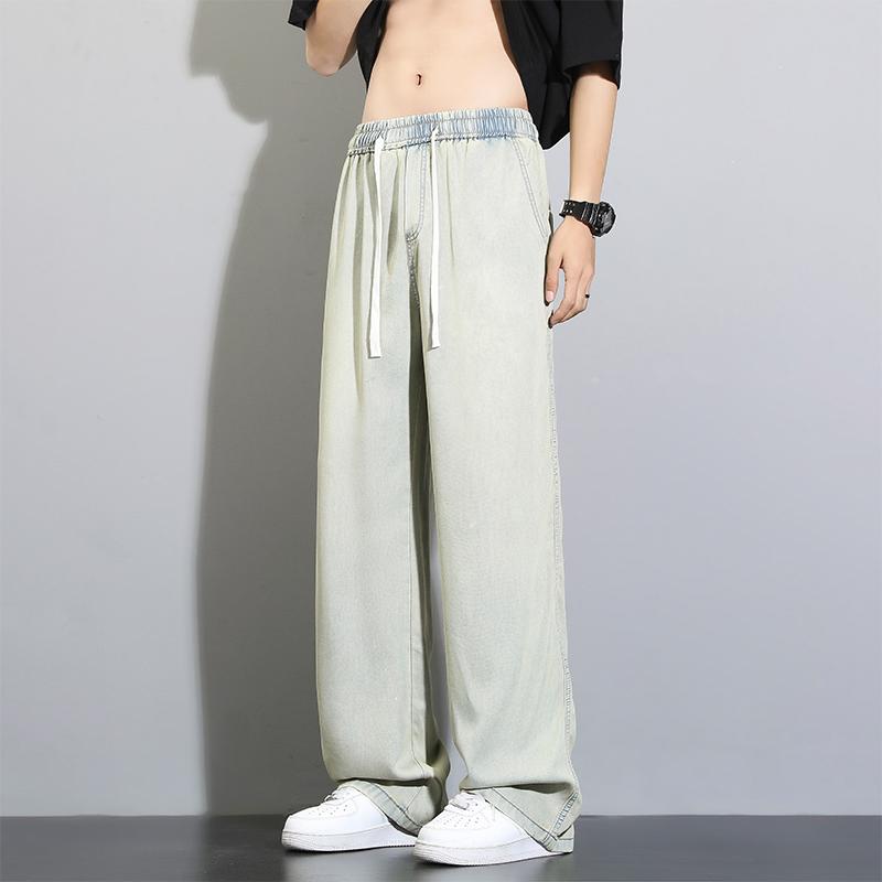 Men's Summer Thin Wide Leg Straight Pants Student American High Street Loose Tencel Retro Jeans