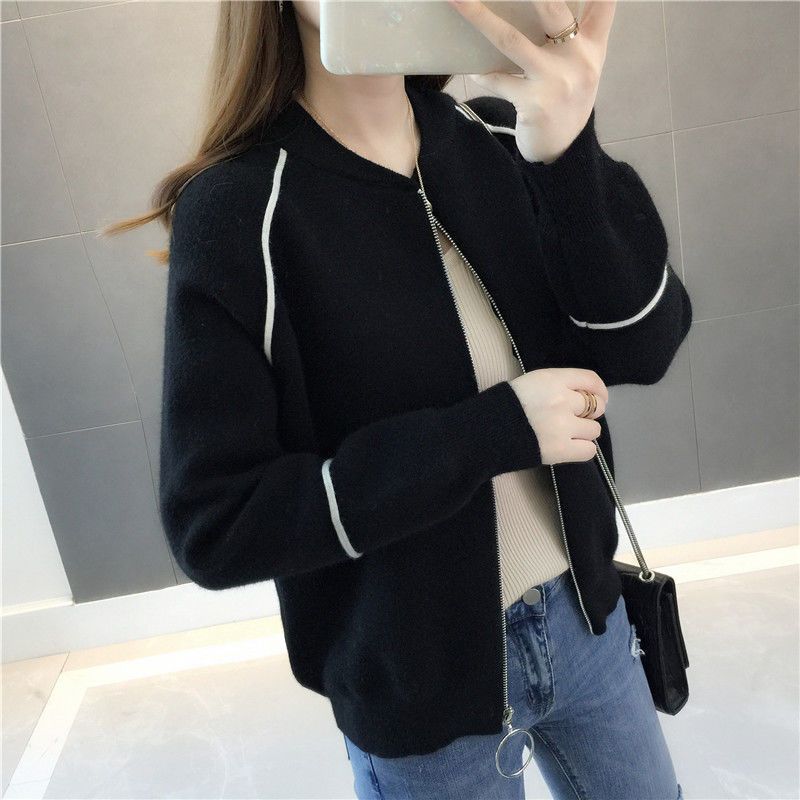 Women's Sweater Jacket Korean Autumn and Winter Versatile Loose Round Neck Lazy Style Short Long Sleeved Knitted Cardigan