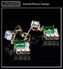 Emerald Green 18K Gold Princess Dangle Hollywood Celebrity Jewelry Earrings, 18KGP,