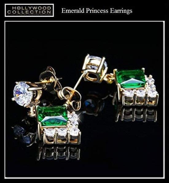 Emerald Green 18K Gold Princess Dangle Hollywood Celebrity Jewelry Earrings, 18KGP,
