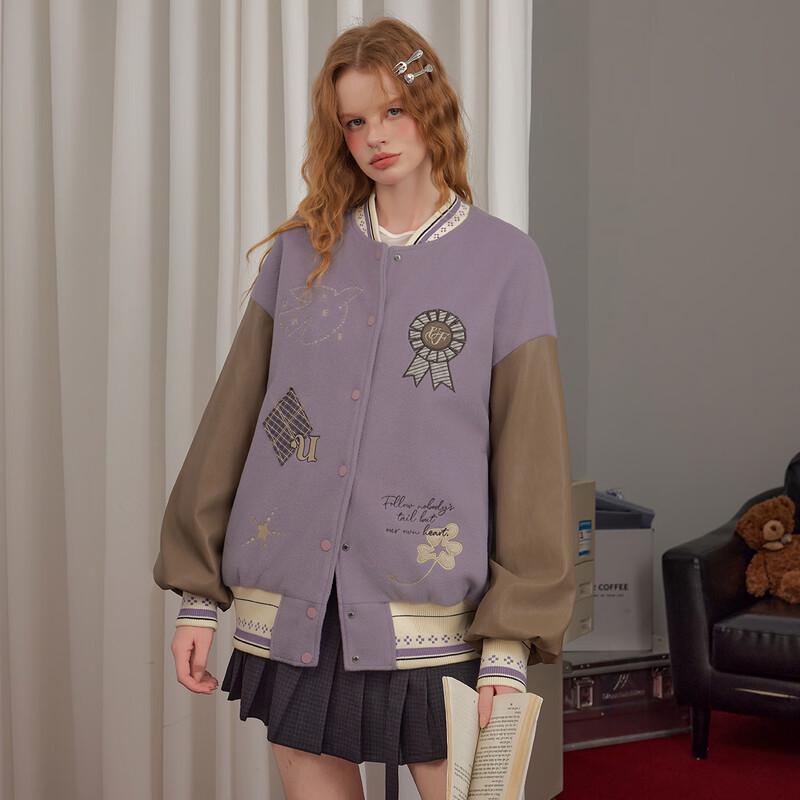 unifree American Campus Style Embroidered Wool Blend Varsity Jacket