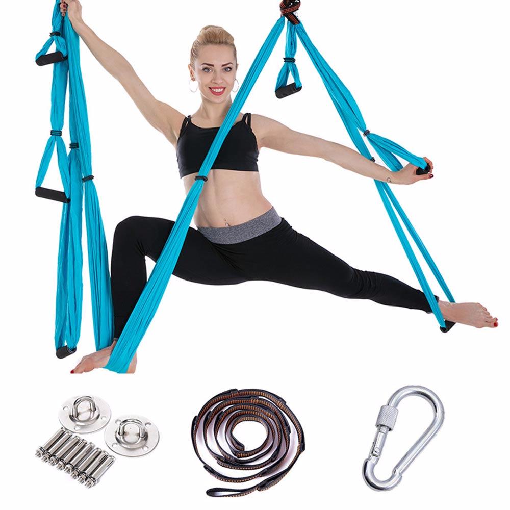 Aerial Yoga Hammock with 6 Handles and Stretch Band for Home Fitness