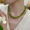 Olive Green Agate Beaded Necklace: Light Luxury, Niche Style Clavicle Chain