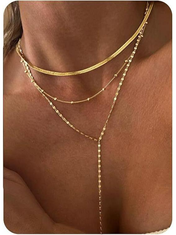 Ensemble de Colliers Ras du Cou Multicouches Plaqué Or pour Femmes - 3 Pièces Chaînes Minimalistes Cubaines et Trombone