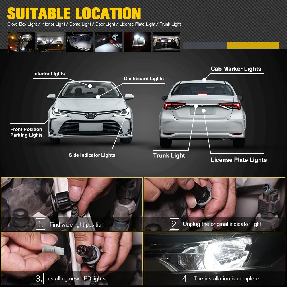 10/20Pcs T10 1W High Power W5W White 194 168 192 Super Bright Auto Led Car Wedge Auto Lamp DC 12V High PowerT10 Wedge LED Bulb