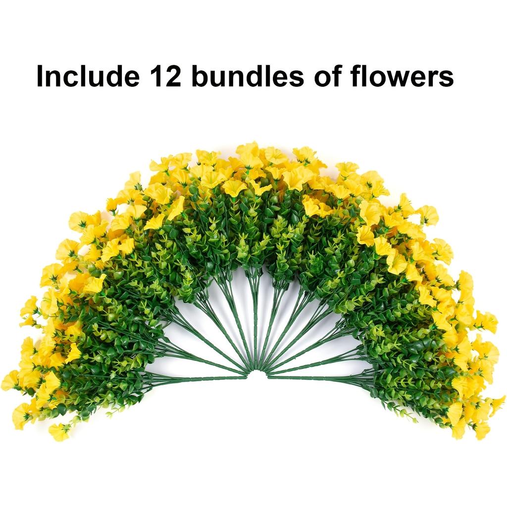 12 Bundles Faux Morning Glory - Realistic UV Resistant Artificial Flowers for Outdoor Decor, All-Season Home Decoration, Front Door Decor