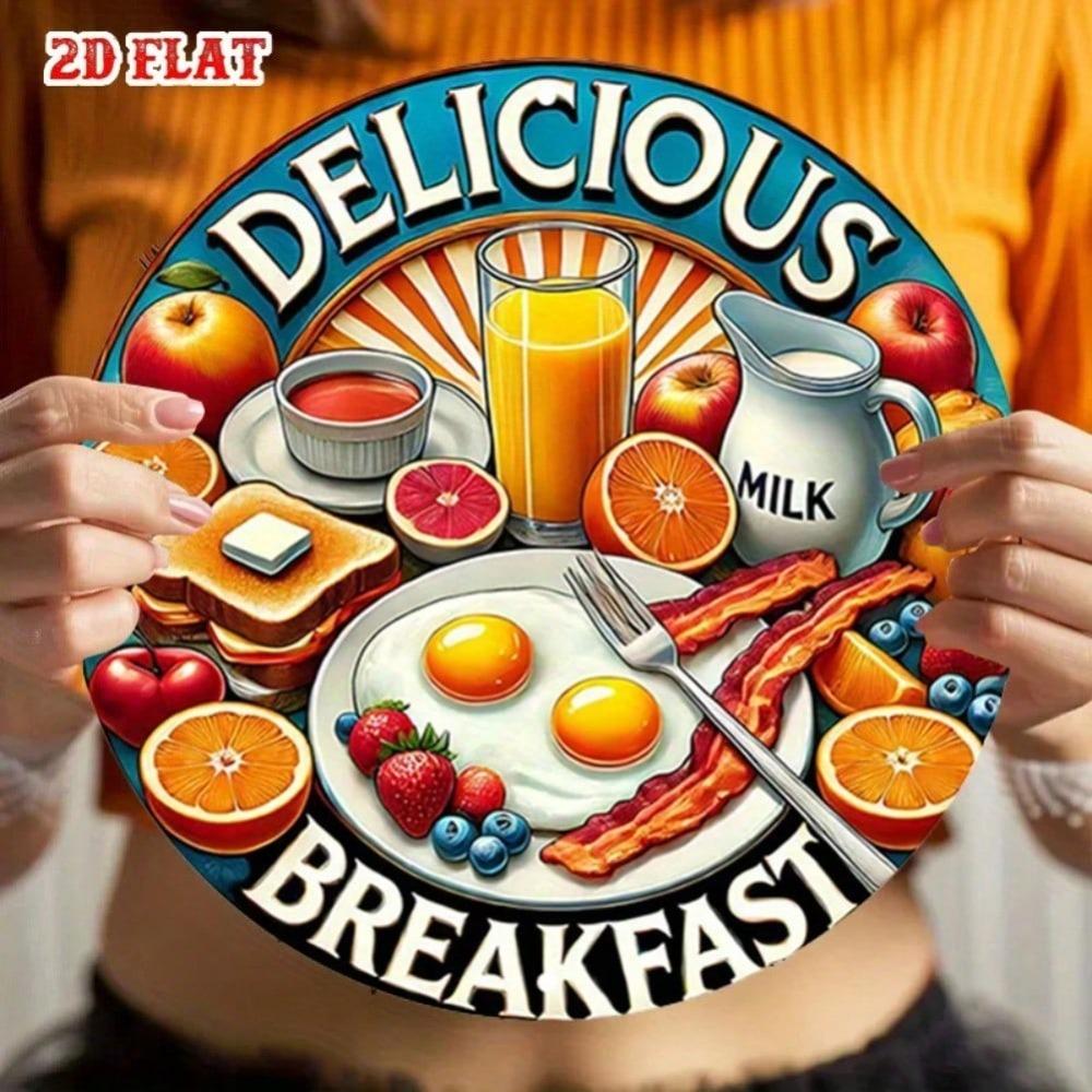 Metal Tin Sign Kitchen Wall Decor with Fruits Breakfast Design for Home Cafe Bar