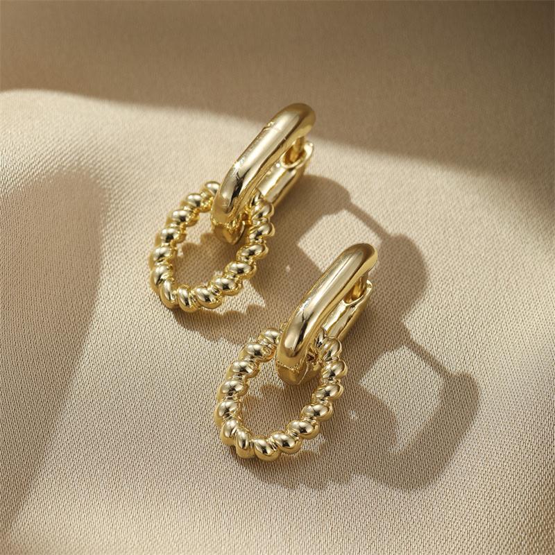 Retro Double Loop Design Drop Earrings Gold Color Geometric Round Hoop Earrings for Women Girls Punk Hip Hop Fashion Jewelry